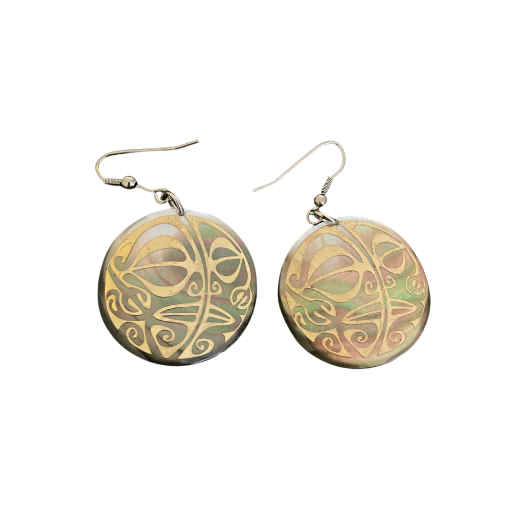 Gold Embossed Mother of Pearl Earrings