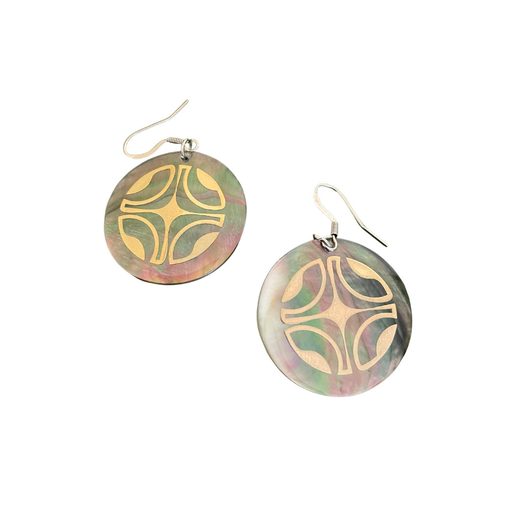 Gold Embossed Mother of Pearl Earrings